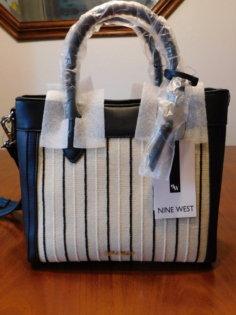 Nine West Ollie Satchel Black & Beige Hand Bag NWT